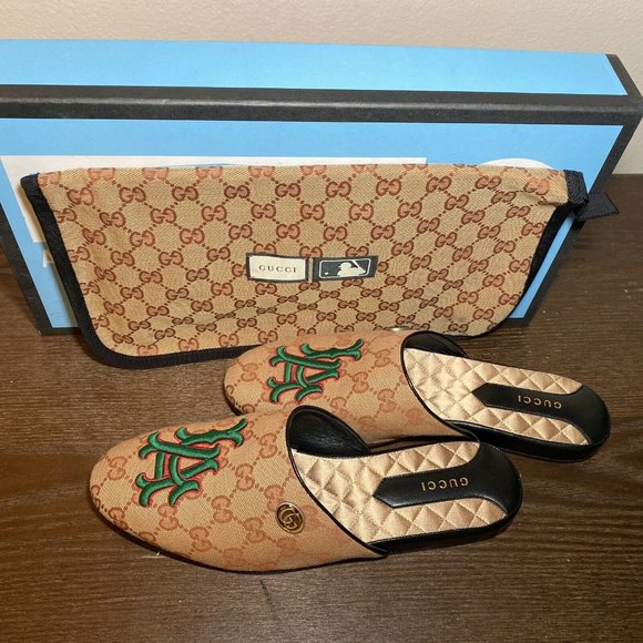 GUCCI Mens \'Flamel\' LA Dodgers GG Signature Slipper Loafers Size 39 $950 main image 4